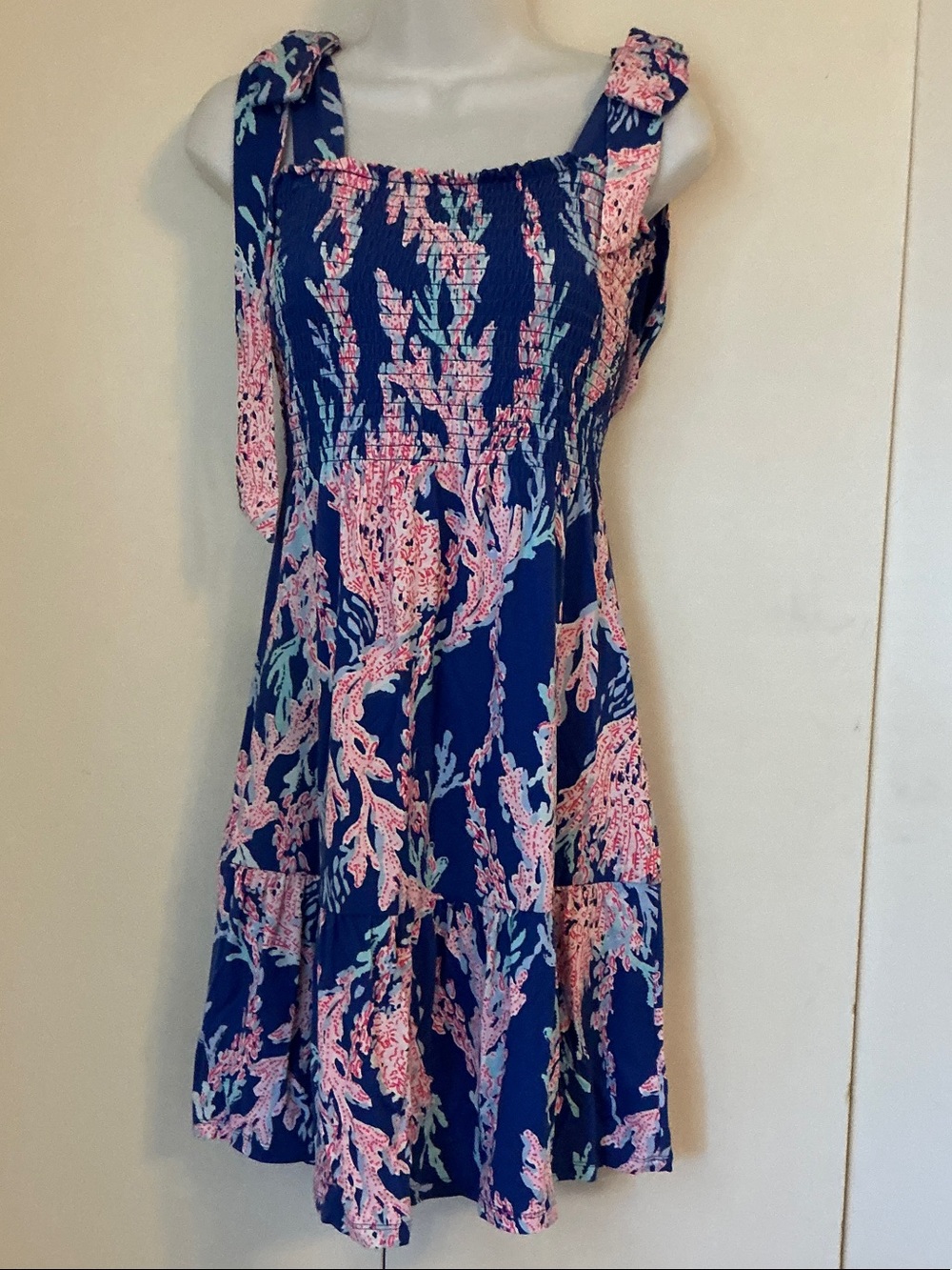Lilly Pulitzer Navy Coral & Pink Tie-Shoulder Mini Dress